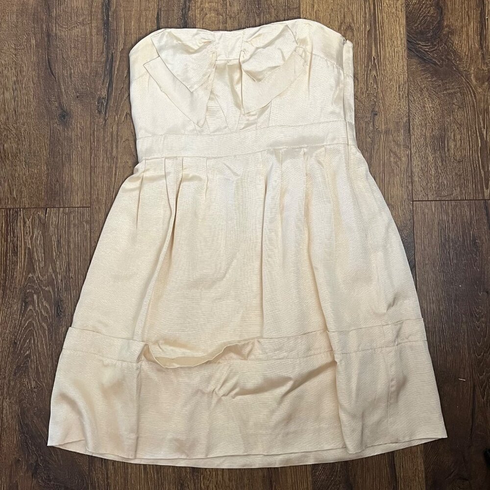 Anthropologie SINE Gold Micro-Ribbed Strapless Cocktail Dress 10